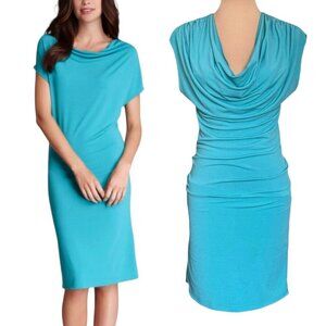 NWOT My Tribe Sheath Dress Sz. S Blue Sleeveless Cowl Neck Career Party Classy